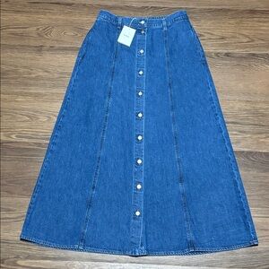 XiRENA Spence Denim Skirt Large Durango Blue Button Front Midi Made USA